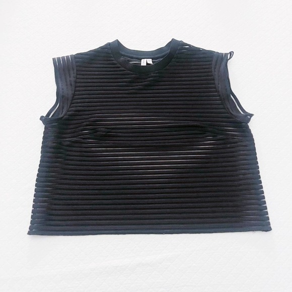 & Other Stories Black Crop Top Striped See Through SZ6 - Picture 2 of 7